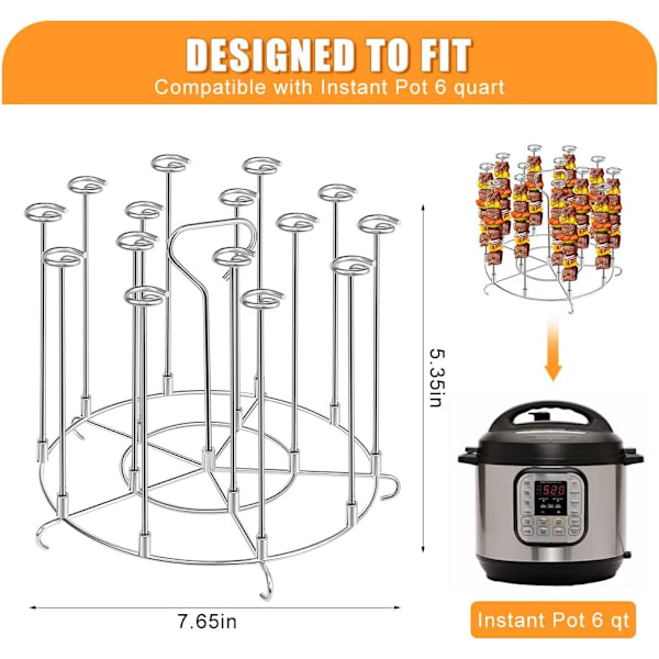 Spiddspyd i rustfritt stål, kompatibel med Airfryer, 6L spiddspydstativ, Airfryer BBQ-tilbehør (6QT)