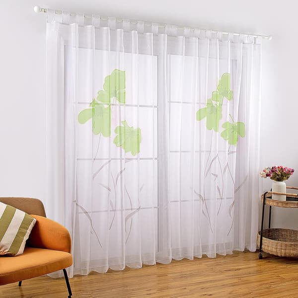 2 st handritade blommönster vardagsrumsgardiner Bredd 150 cm (Höjd 245 cm, Grön)
