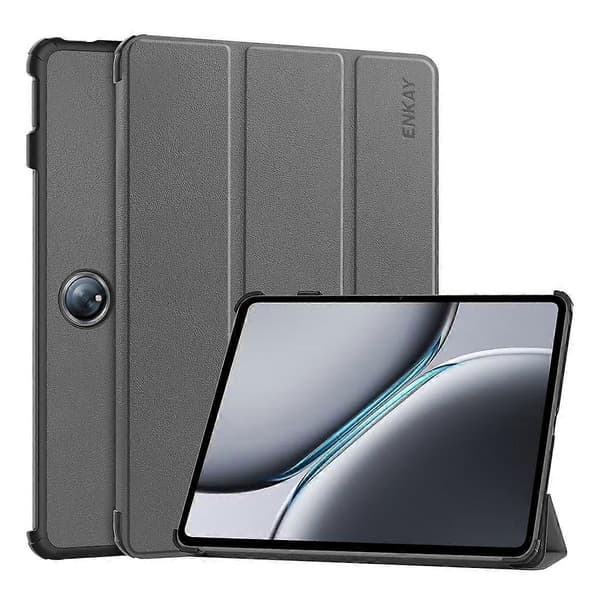 OnePlus Pad Pro/OnePlus Pad 2 Kolmitaitettava jalustakansi PU-nahkaa + PC-tablettikotelo - Harmaa