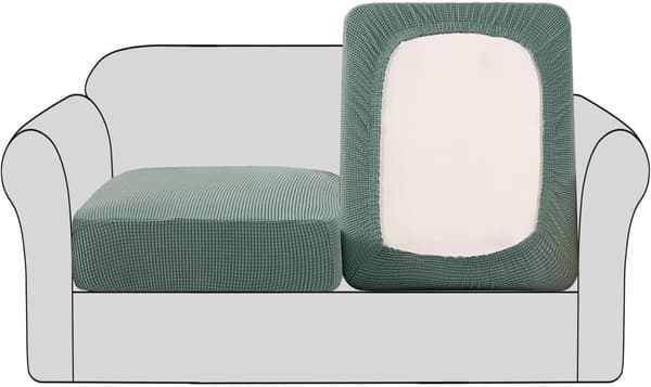 Strekkbart sofaputetrekk Sofapute Møbelbeskytter Sofatrekk med elastisk bunn Små ruter (2 deler, salviegrønn) 1 Seater*2 Sage