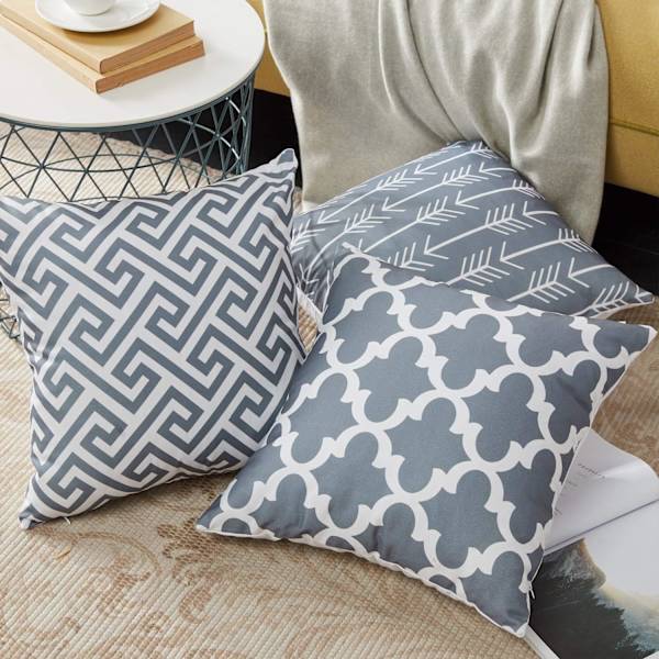 100% Hållbara Canvas Kvadratiska Dekorativa Kuddfodral för Soffa, Set om 6, 18×18 Tum Grey