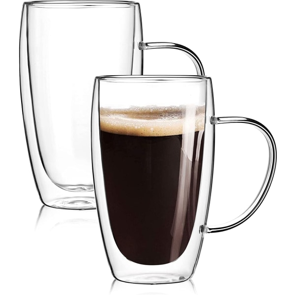 2-pack 15 oz espressokoppar med handtag, espressoshotglas, klara expresso kaffekoppar, dubbelväggisolerad