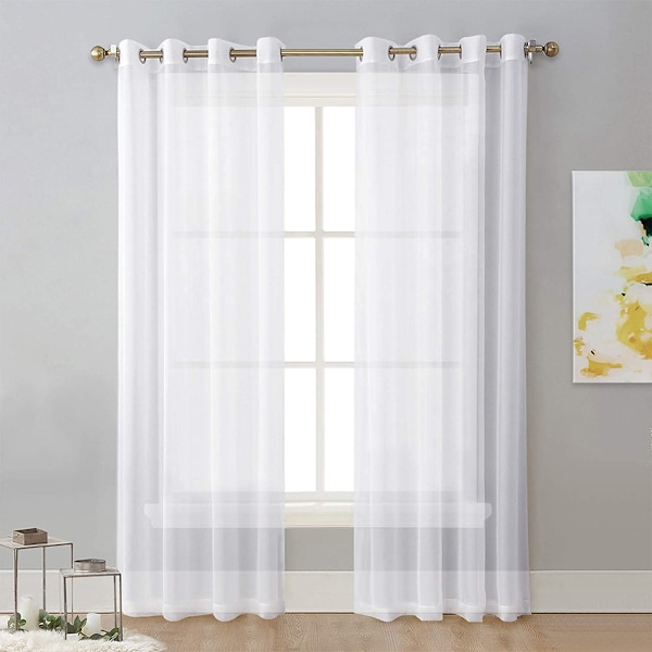 Polyester Sheer Gardiner - Öglor Voile Fönstergardiner för Sovrum Vardagsrum, 53\" x 83\" Långa, Set om 2 lechoso 34*79inch