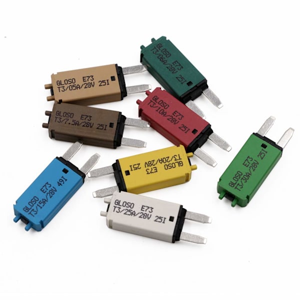 28V DC manuell återställningsbar Mini ATM Blade Style kretsbrytare Fotavtryck Kretskydd 5A 6A 7.5A 10A 15A 20A 25A 30A(8st)