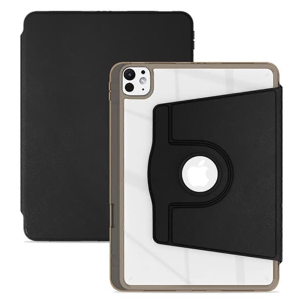 Etui til iPad Pro 13 (2024) PU Læder+Akryl+TPU Roterende Klar Tablet Cover Auto Væk/Sov-Sort