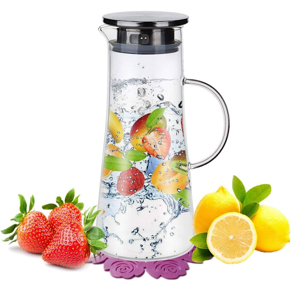 Glaskande, Borosilikatglas og Rustfrit Stål Låg og Kande, Vandkande, Varmebestandig 1500ml