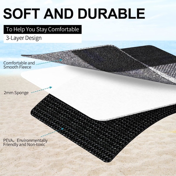 Piknikteppe 200 * 300，Sand Proof Strandmatte Foldbar Ryggstøtte Matte，Piknik Duk Strandteppe Ideell for Camping, Parker, Strender, Piknik