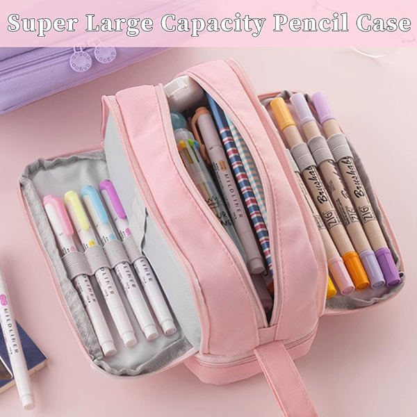 Pennfodral, Stort Pennfodral Med 4 Fack Stationery Organizer för Pojkar och Flickor, Pennfodral Lämplig för Barn Tonåringar Studenter Rosa