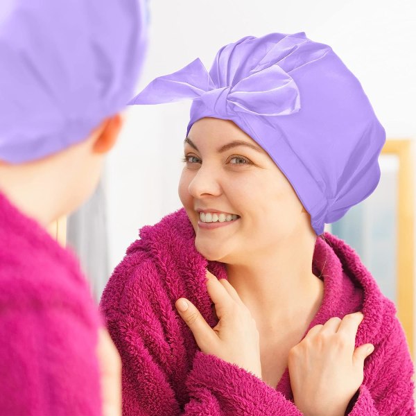 2 stk dusjhetter justerbar sløyfe badehårhetter gjenbrukbar vanntett turban dusjhette badehette (cyan, lilla)