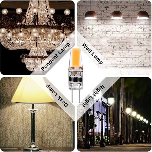 G4 LED 3W 12V AC/DC lyspærer, G4 3W LED 30W ekvivalent halogenpære, 300LM, varm hvit 2700K, ikke-dimbar, 5-pakning