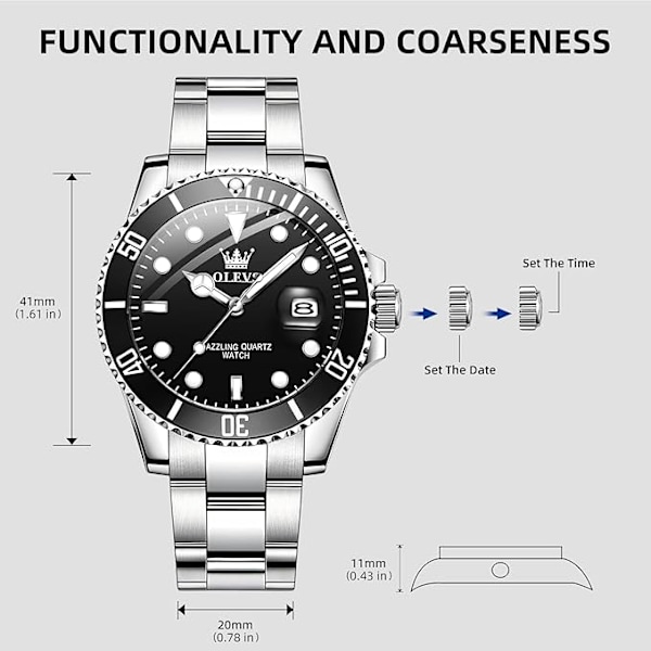 OLEVS Herreure Sort black Dial/Silver Band