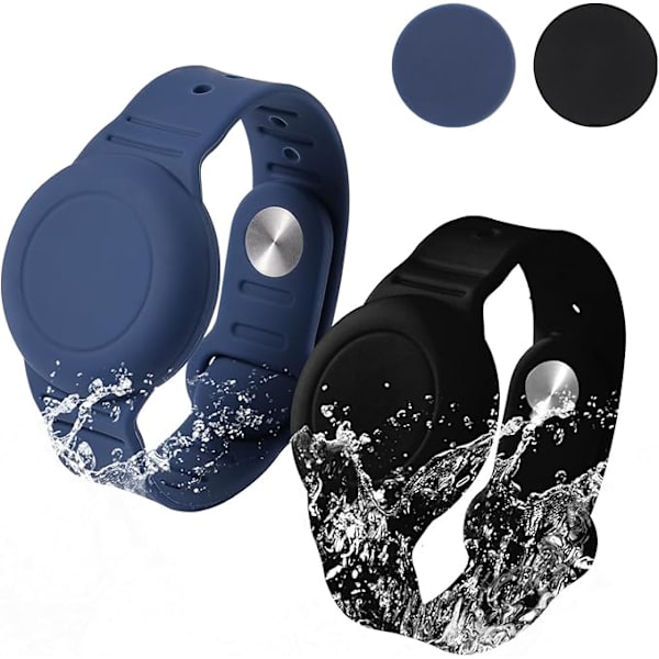 2 st handledsband för Airtag, vattentätt mjukt silikonhandledsband för Airtag barn anti-förlorad justerbart barns klockarmband (blå, svart)