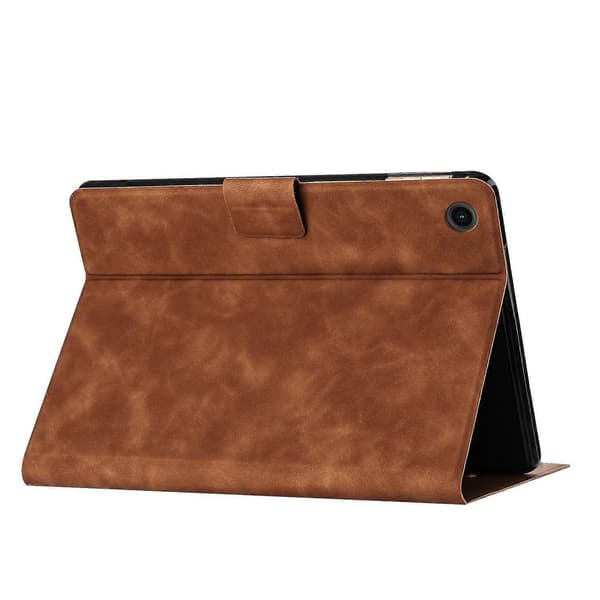 Til Samsung Galaxy Tab A9 Etui Par Kat Præget Mikrofiber Læder Smart Tablet Cover - Brun