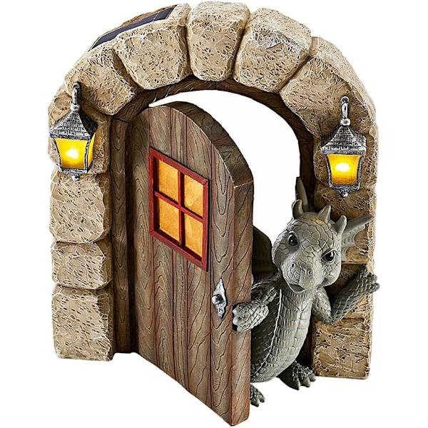 Havefigur af drage i harpiks til haven - miniature til udendørs dekoration