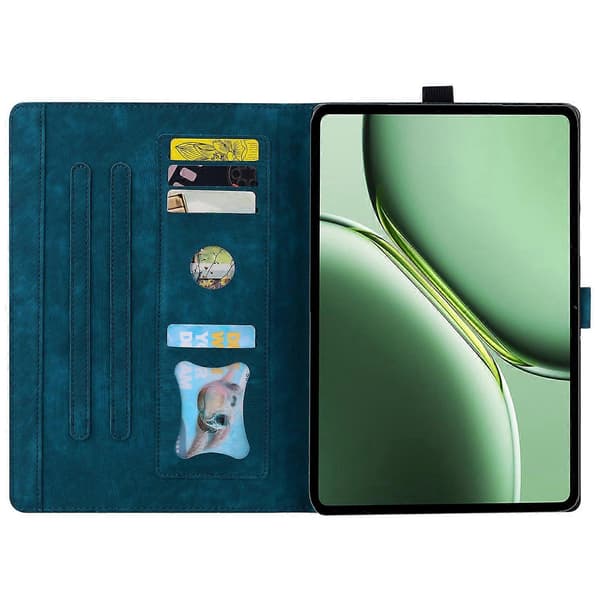 For OnePlus Pad Pro/Pad 2 Etui Kortpladser Læder Tablet Stand Folio Cover Blomst Kat-Blå