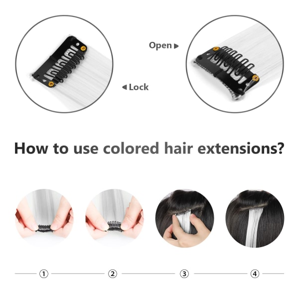 22 tums färgat hårförlängning, multifärgad festklipp i syntetiska hårförlängningar (10 st vit)