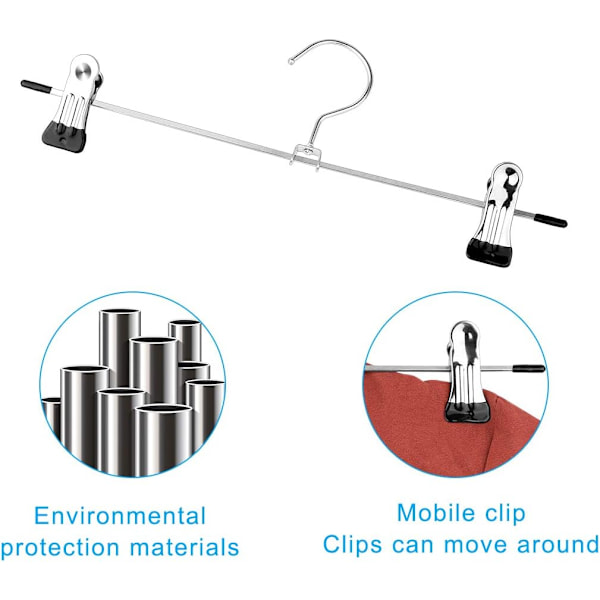 Pakke med 10 bukseholdere, metallkleshenger med klips