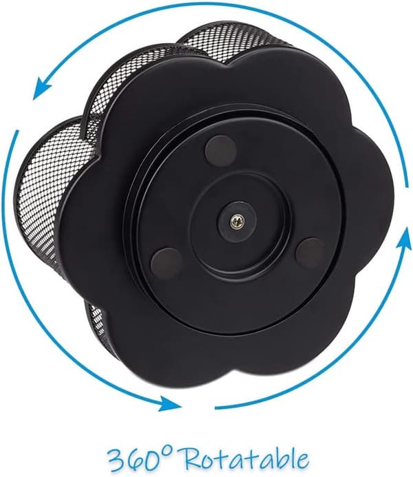 360° Rotation Multifunktionel Penneholder, Mesh Skrivebords Caddy, Roterende Blyantholder, Høj Kapacitet, 7 Rum (Sort) Black
