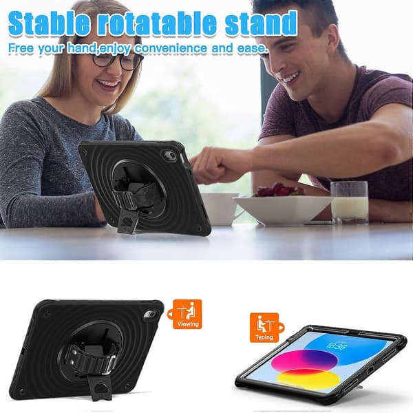 Fodral med Ställ för iPad 10.9 (2022) TPU+PC+Silikon Tablet Skydd - Svart