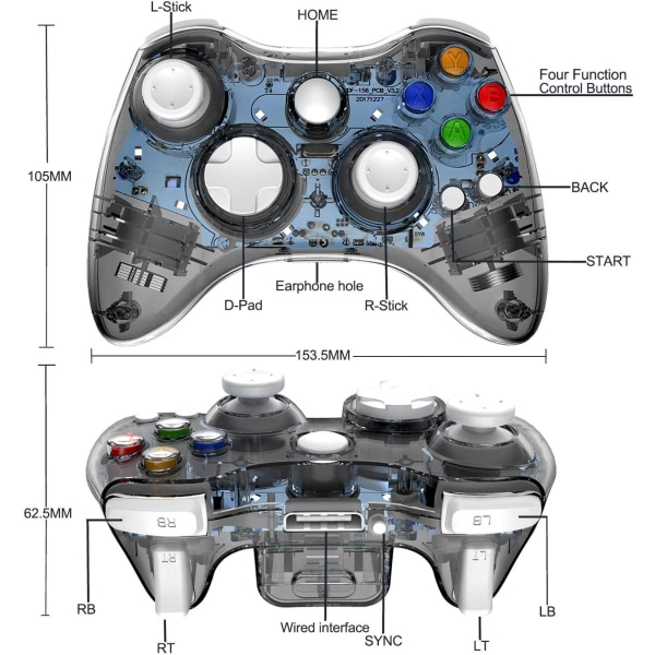 Trådlös handkontroll kompatibel med Xbox 360 Dubbelmotor Vibrations Trådlös Gamepad Gaming Joypad