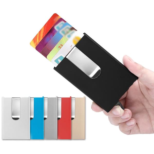Kortholder 5 kort med pengeklips og pop-up - RFID-beskyttelse blue