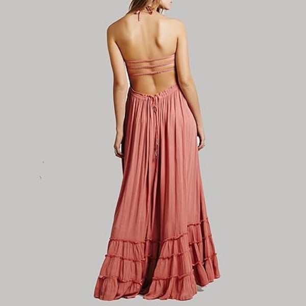 Sommerkjoler til kvinder i bomuld med sexet rygløs design pink XL