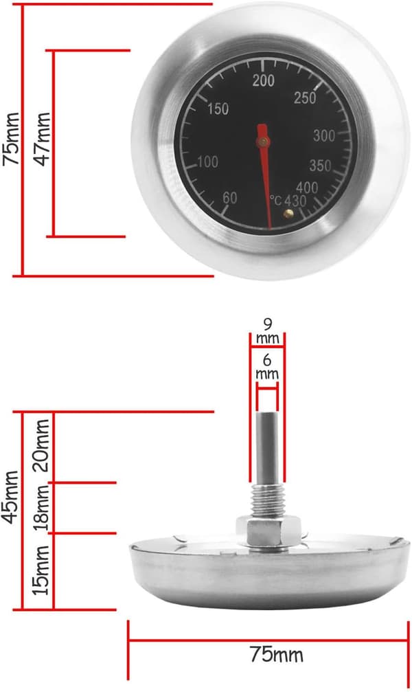 Analog matlagningstermometer, temperaturbeständig, diameter 7,5 cm, 10°C - 400°C