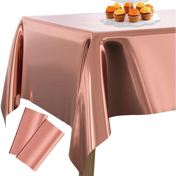 Roséguld foliedukar, set med 2 rektangulära dukar 54 x 108 tum, aluminiumdukar för 6-8 fot bord