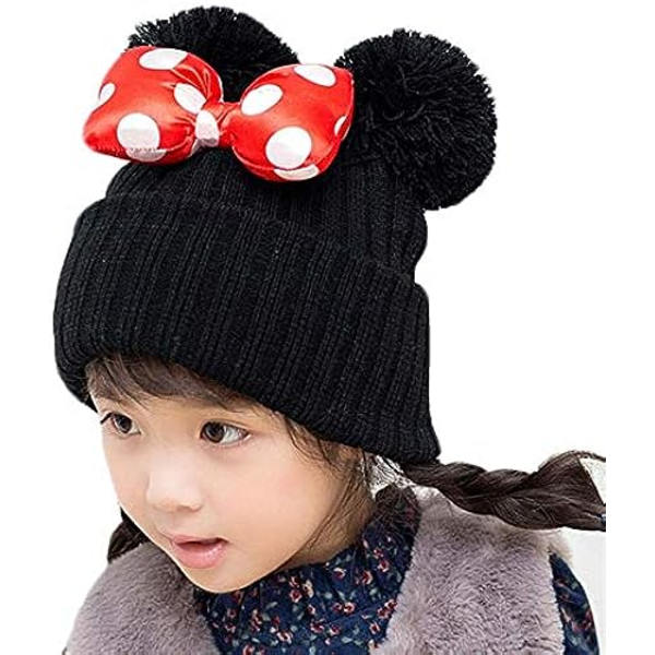 Vintermössa för små flickor med pompom, varm stickad babyhatt