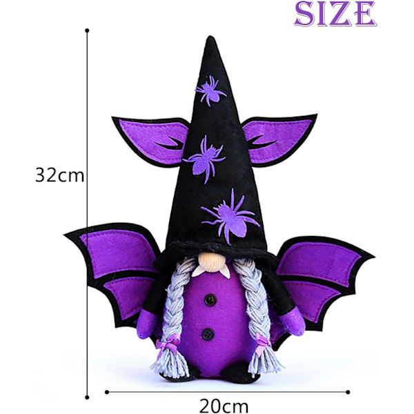 2 st Halloween Gnome Höstdekorationer, Handgjorda Ansiktslösa Plysch Halloween Häxgnomer med Spindelfladdermusprydnader