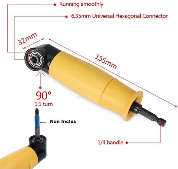 90° Vinkelrett Drill Adapter, 6,35 mm Sekskant Skaft Driver og Drill Tilbehør
