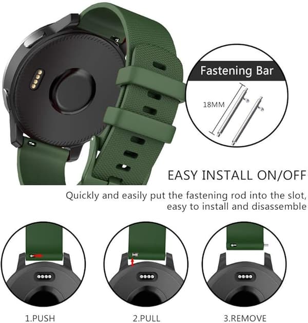 Silikoneurrem til Garmin Vivoactive, Samsung Galaxy Watch, 18mm Quick Release-erstatningsrem