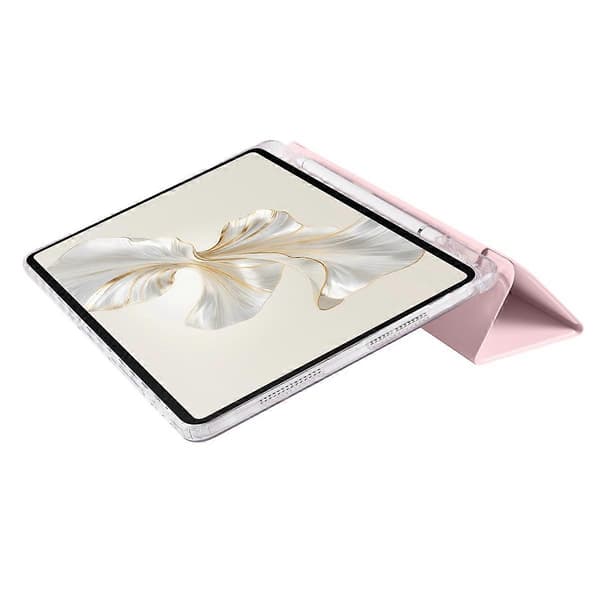 For Honor Pad 9 Deksel Tri-Fold Stativ Lær+TPU+Akryl Klar Bakside Tablet Cover