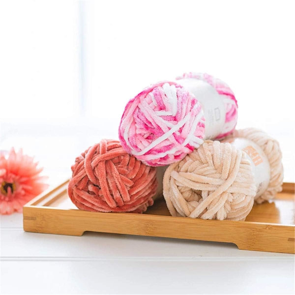 2-pack Chenille sammetgarn stickning ull tjock varm virkning stickning garn för DIY handgjord stickad tyg konst väska tröja docka 200g, lila