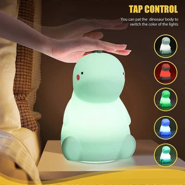 Dinosaur Silicone Natlampe til Børn, Farveskiftende, Grøn