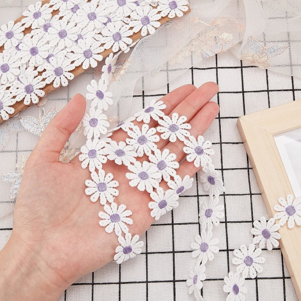 15 meter Daisy-bånd, 25 mm bredt, Daisy solsikke dekorasjon blonder trim, brodert sybånd for kjoler pynt DIY