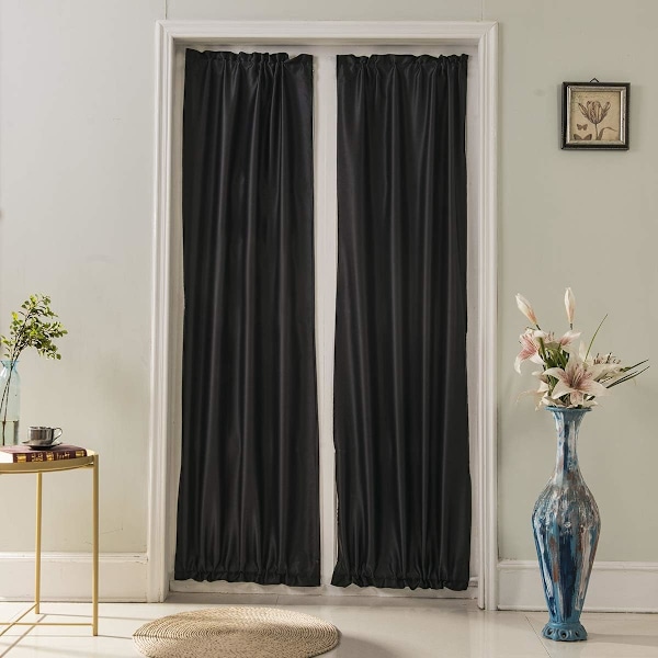 Franska Dörrgardiner Ren Färg Franska Dörrgardinspanel Mörkläggningsgardiner för Vardagsrum Sovrum Matrum, 2 Paneler, 64*183cm Gris