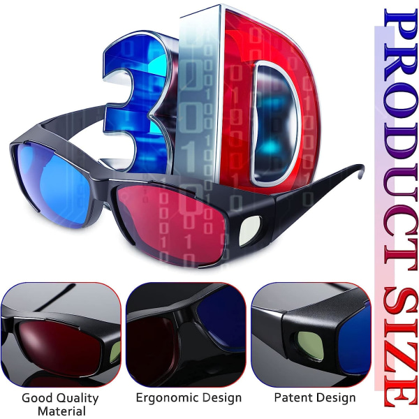 2 st 3D-filmspelsglasögon 3D Rödblå Glasögonglasögon i 3D-stil för 3D-filmspel, 3D-visningsglasögon, Ljus Enkel