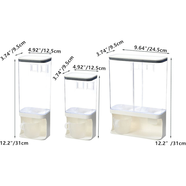 Torrfoderdispenser, plast transparent väggmonterad med ett förseglat lock, för spannmål, ris, godis, kaffebönor (3000 ml)