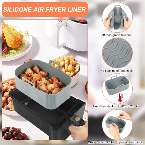 Airfryer Silikoninnlegg for Ninja/Tower Dual/Instant Vortex, Gjenbrukbare Silikon Airfryer Innlegg Airfryer Tilbehør