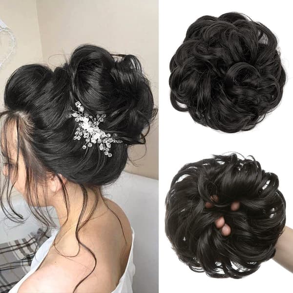 Peruk med elastiskt band, bulle peruk, lockig bulle, 1 st Black
