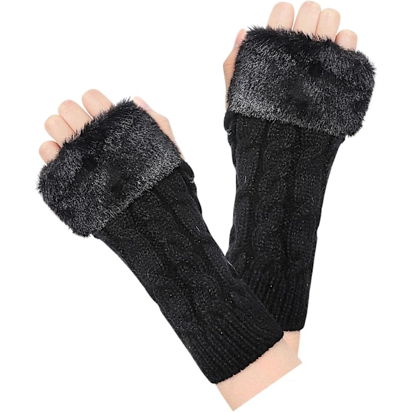 Fingerløse hansker for kvinner - Vinter håndleddsvarmere for damer, termisk strikket arm