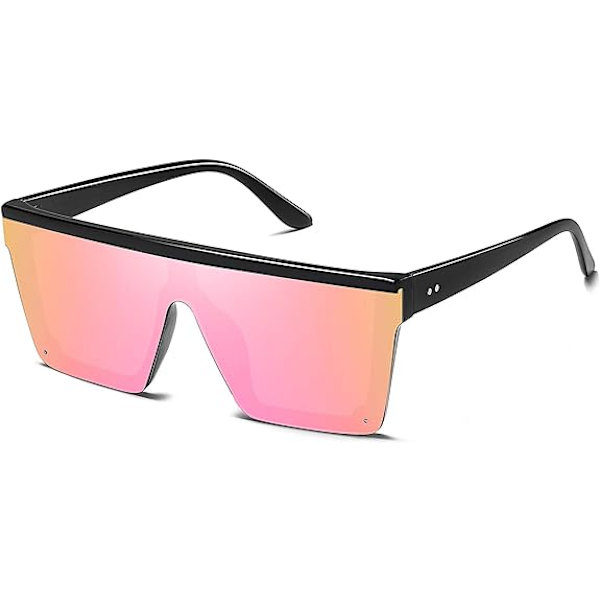 Oversized firkantede solbriller Mote siamesisk linse stil Flat Top Shield Shades unisex Pink