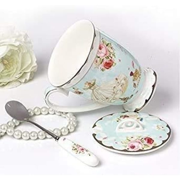 Art Style Bone China Tekop med låg til morgenmad og køkken Rose Butterflies 11,5x8,7cm