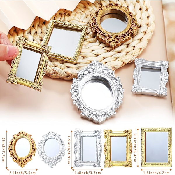 5-pack miniatyrdockhus spegel europeisk ram spegel dockhus spegel miniatyr sovrum mini möbler tillbehör för 1/12 guld och silver