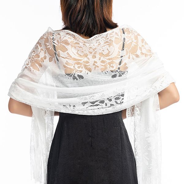 Dam Pashmina Sjal med Blommor och Spetsar - Perfekt för Fester, Baler och Bröllop Camel