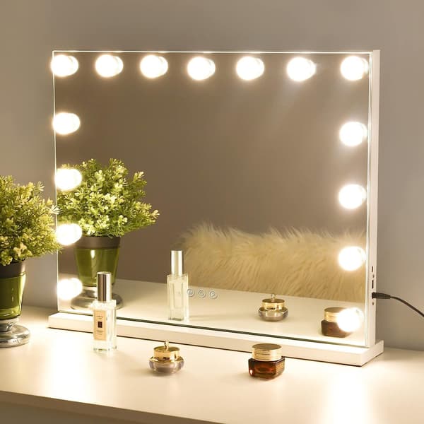 Makeupspejl med lys / Hollywood Spejllys - 58x46cm white