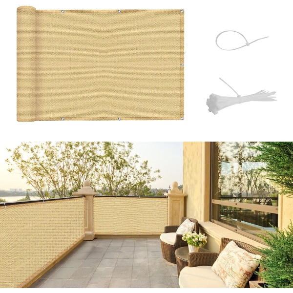 Balcony Privacy Screen 90x300cm Garden Screen Cover HDPE UV Resistant Screen Privacy Screen with Cable Ties,Sand