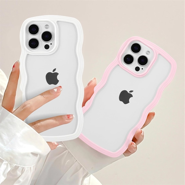 Skal, Sött Krulligt Vågigt Ram Klart Skal, Transparent Mjukt Silikonskyddande Telefonskal för iPhone 16 Pro Max - Rosa iPhone 16promax