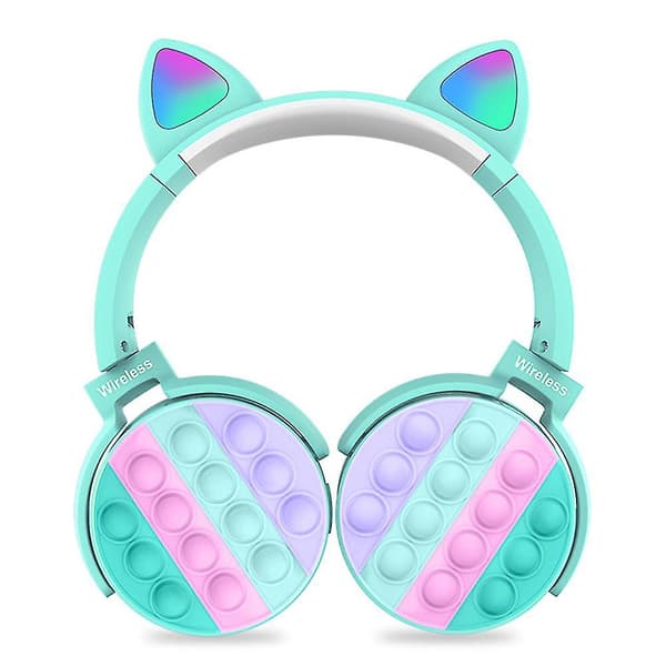 Bluetooth On-ear Hörlurar Med Pop Bubblor, Silikon Pop Fidget Leksak Blå